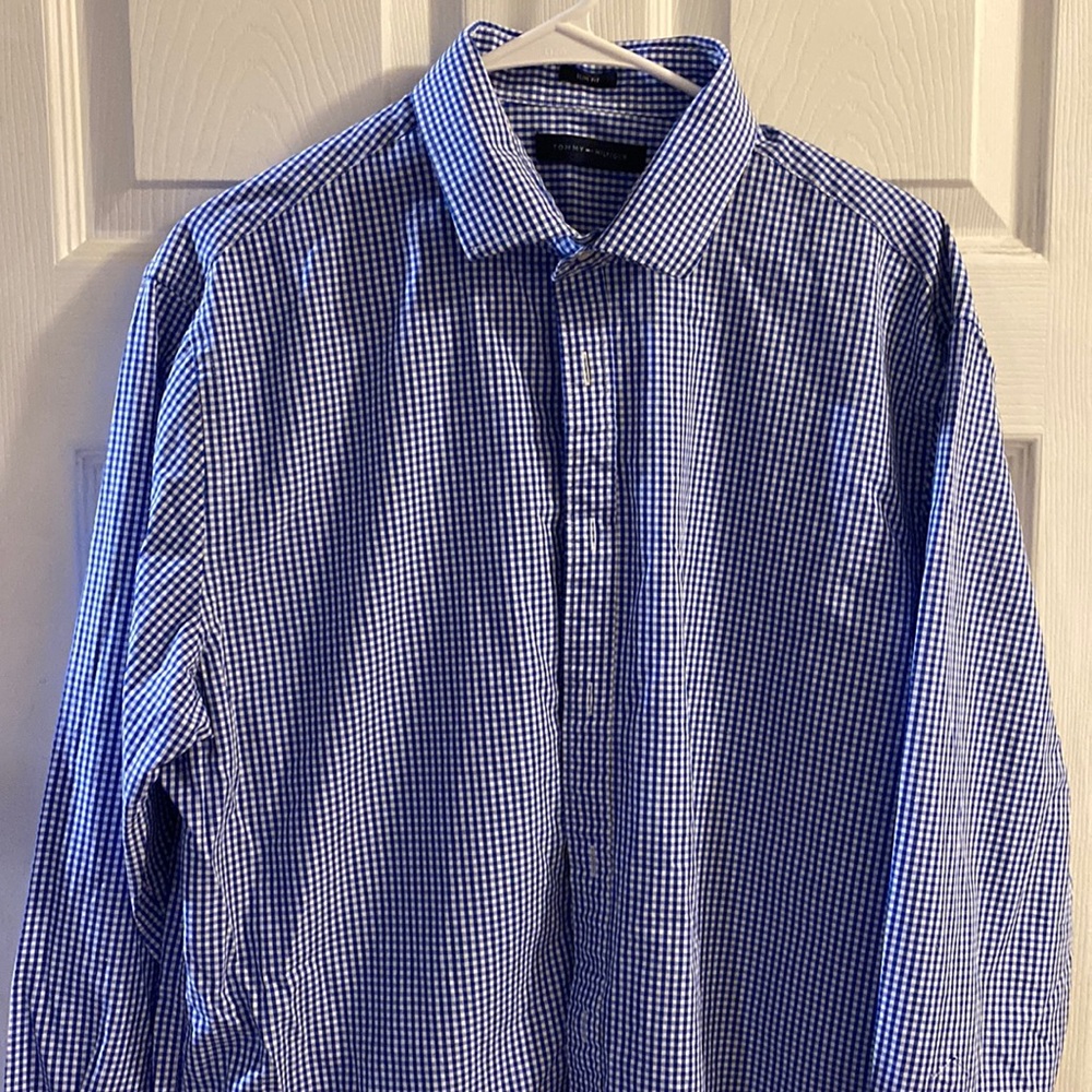 Tommy Hilfiger - Men's Dress Shirt Slim Fit - plaid royal blue - Size 17 (32/33)
